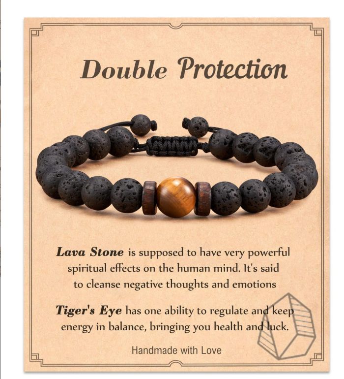 Amazon Hot-Selling Men's Fashion Braided Bracelet Black Obsidian Frosted Tiger Eye Stone Volcanic Stone Beaded Bracelet Wholesale