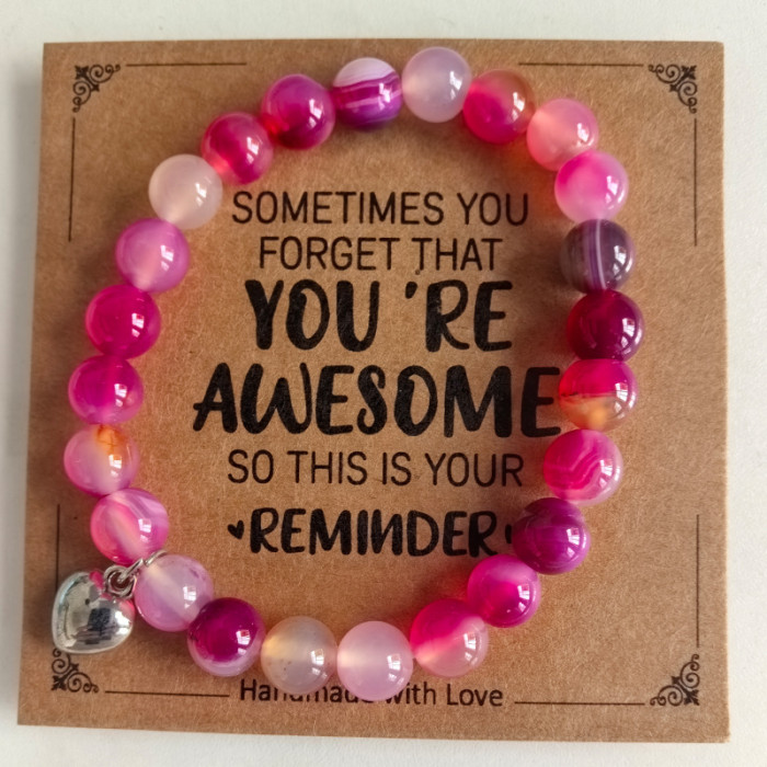 Cross-Border Jewelry Pink Zebra Stone Bead Bracelet Festival Gift for Men and Women Friendship Heart Bead Bracelet Wholesale Hot Item