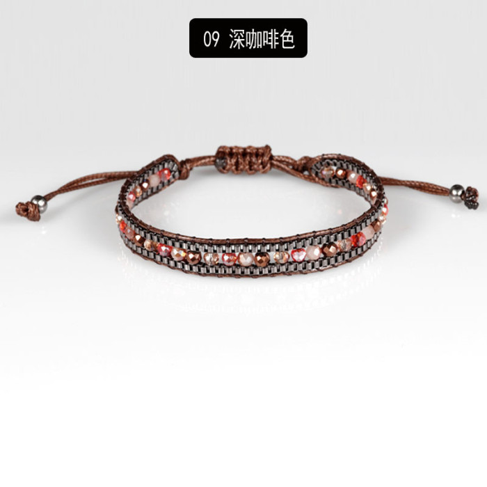 Amazon Hot Sale Bohemian Handmade Woven Crystal Single Layer Women's White Beaded Friendship Bracelet Wholesale