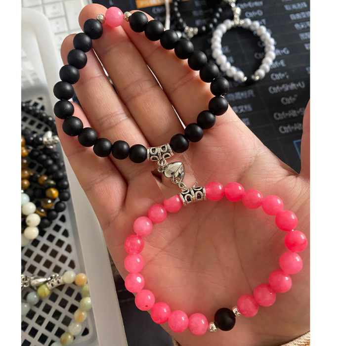 New Arrival Heart-Shaped Magnetic Stone Qixi Festival Couple Bracelet Cross-Border Exclusive Magnetic Tiger Eye Stone Volcanic Stone Bracelet