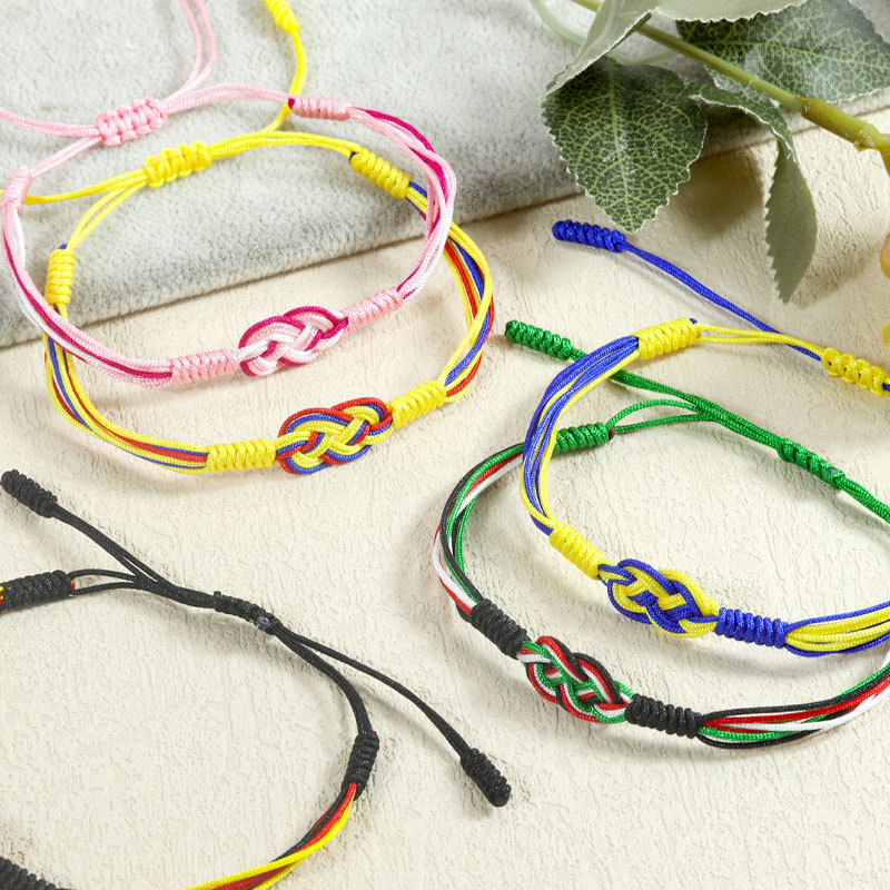 Cross-Border New Color-Block Ukraine Bracelet Hand-Woven Concentric Knot Bracelet Double Coin Knot Bracelet Foreign Trade Source