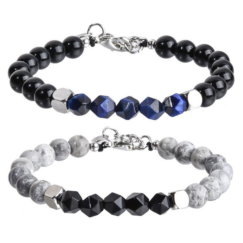 Custom Stainless Steel Chain Copper Bead European and American Men's Bracelet Agate Crystal Tiger Eye Stone Beaded Jewelry Factory