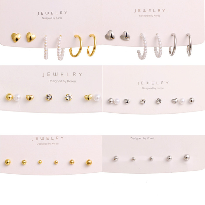 Ins Minimalist Style Geometric Metal Set Combination Earrings for Women Versatile Simple Personality Hoop Earrings Sm...