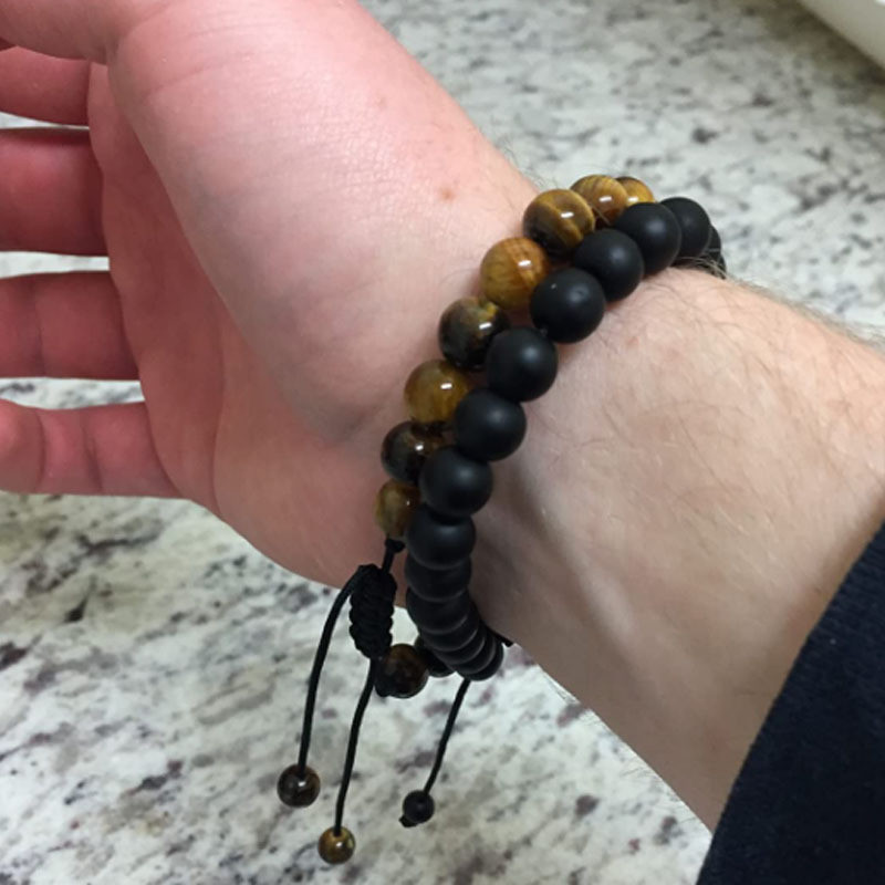 Handmade Jewelry Tiger Eye Stone Charm Bracelet Gift 8mm Tiger Eye Lava Stone Men's Couple Woven Bracelet