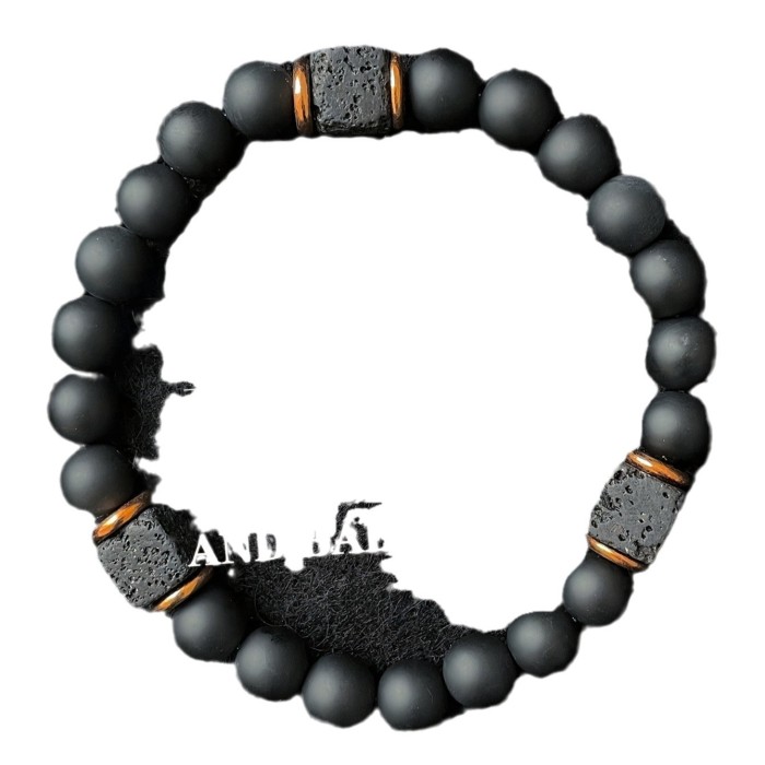 Cross-Border Hot-Selling Men's Volcanic Stone Bracelet Square Black Onyx Fashion Jewelry Suitable for Modern Gentlemen