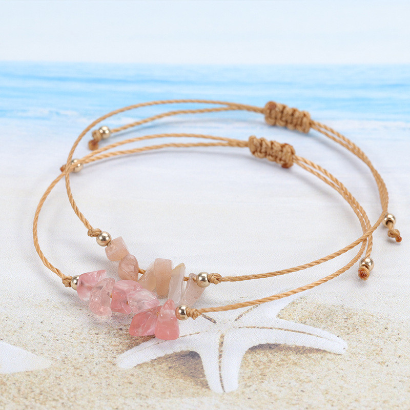 Cross-Border Hot Selling Crushed Stone Bracelet Summer Style Irregular Raw Stone Wax Thread Braided Bracelet Long-Term In Stock