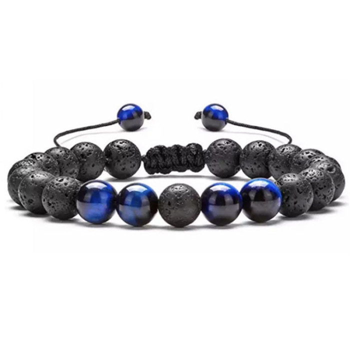 Cross-Border Hot Selling Seven Veins Alloy Jewelry Bracelet Colorful Volcanic Stone Turquoise Tiger Eye Yoga Woven Bracelet Bangle