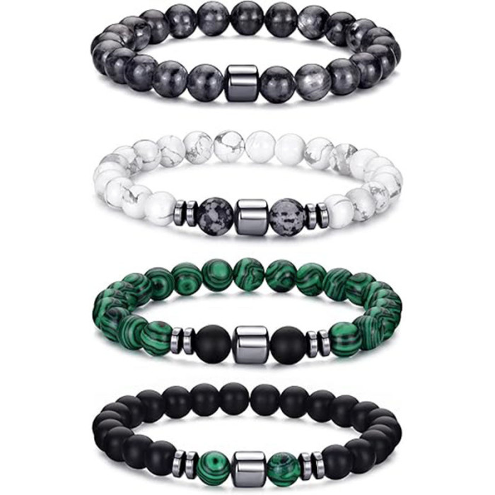 Cross-Border European and American 8mm Stone Beads Men and Women Beaded Set Elastic Bracelet Versatile Turquoise Tiger Eye Stone Bracelet Jewelry