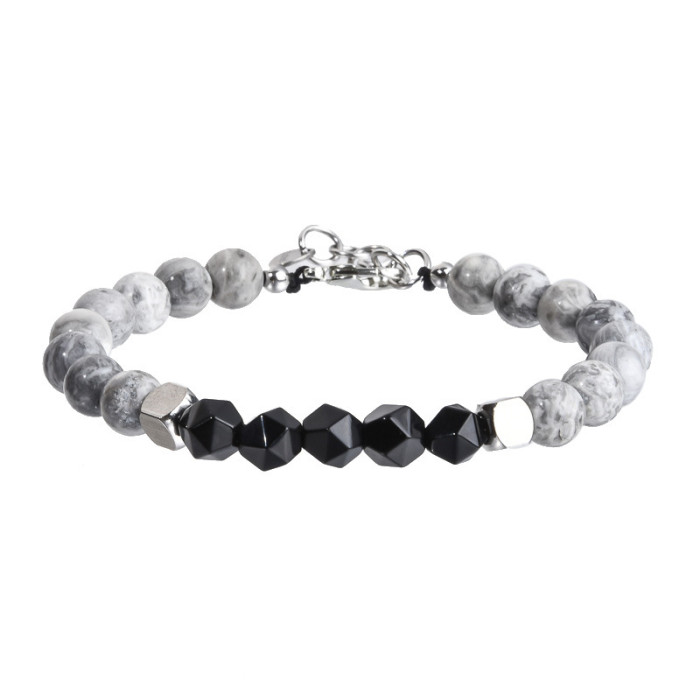 Custom Stainless Steel Chain Copper Bead European and American Men's Bracelet Agate Crystal Tiger Eye Stone Beaded Jewelry Factory