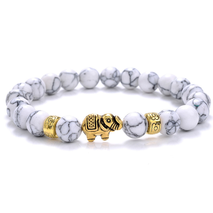 Ethnic Style Gold and Silver Elephant Bracelet for Men and Women Amazon Tiger Eye Stone White Pine Blue Pine Bracelet Jewelry Wholesale
