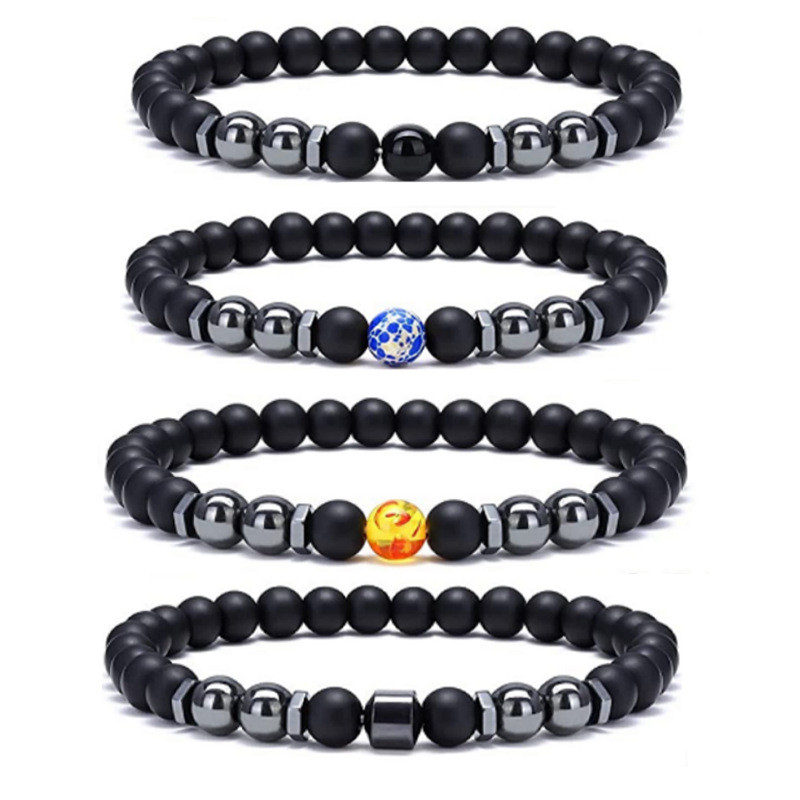 Cross-Border New Matte Black Bead Magnetic Anklet European and American Retro Snowflake Stone Magnetic Foot Jewelry Large Quantity at Great Price