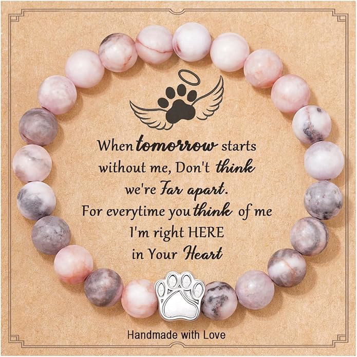 Amazon Cross-Border Purple Striped Agate Pink Zebra Dog Paw Bracelet Handmade Black Matte Bracelet Popular Stone Bead Bracelet