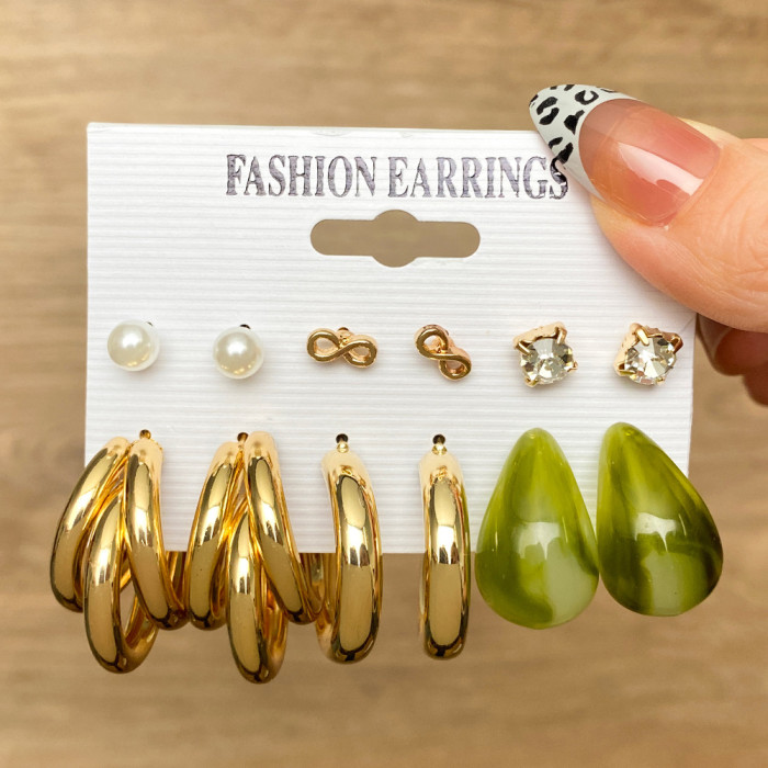 Korean Jewelry Circle Earrings Creative Vintage Pearl Earrings Set of 5 Acrylic Butterfly Pendant Earrings, Jewelry Sets