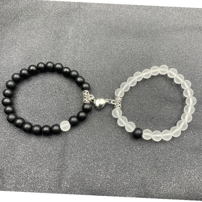 New Arrival Heart-Shaped Magnetic Stone Qixi Festival Couple Bracelet Cross-Border Exclusive Magnetic Tiger Eye Stone Volcanic Stone Bracelet