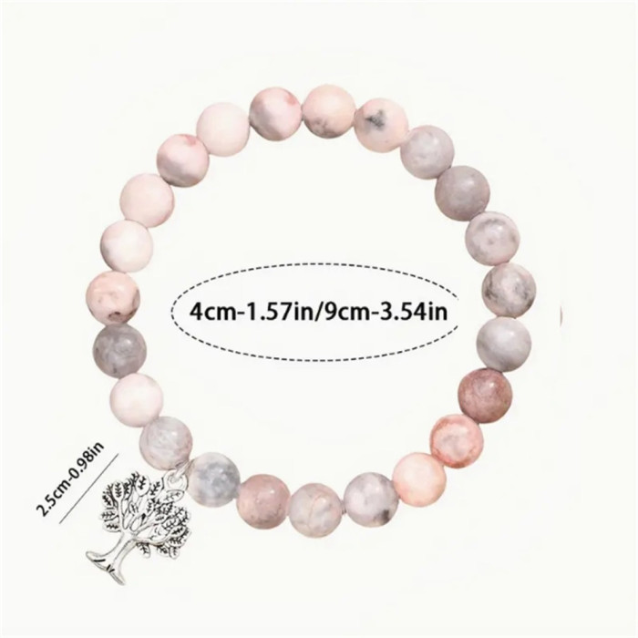 Tree of Life Bracelet Pink Zebra Natural Stone Back to School Graduation Season Student Teacher Gift Handmade Card Beaded