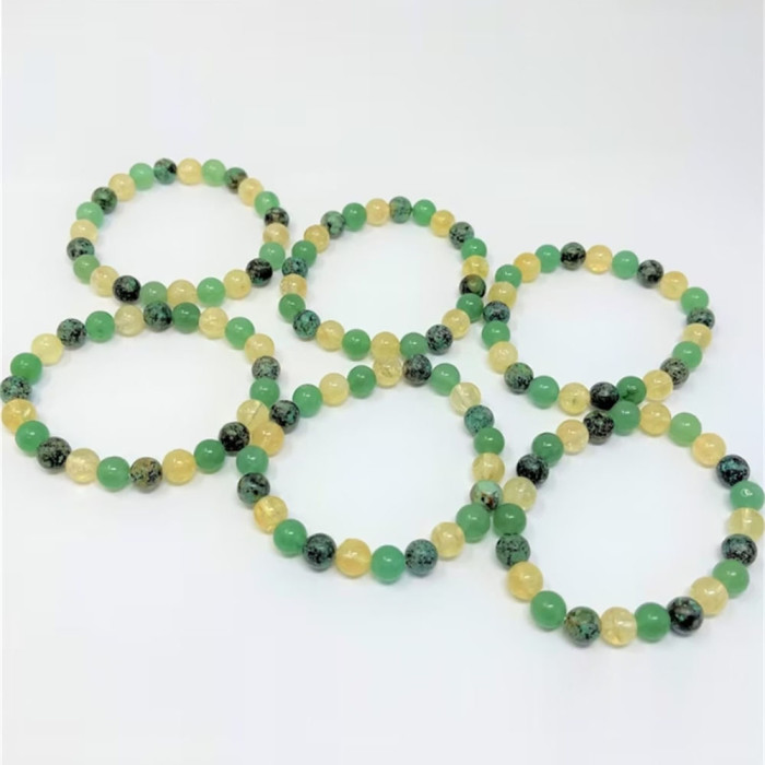 Yellow Crystal Green Aventurine Natural Stone Bracelet for Women High-end Feel Export Hot-selling Beaded European and American Fashion Street Style