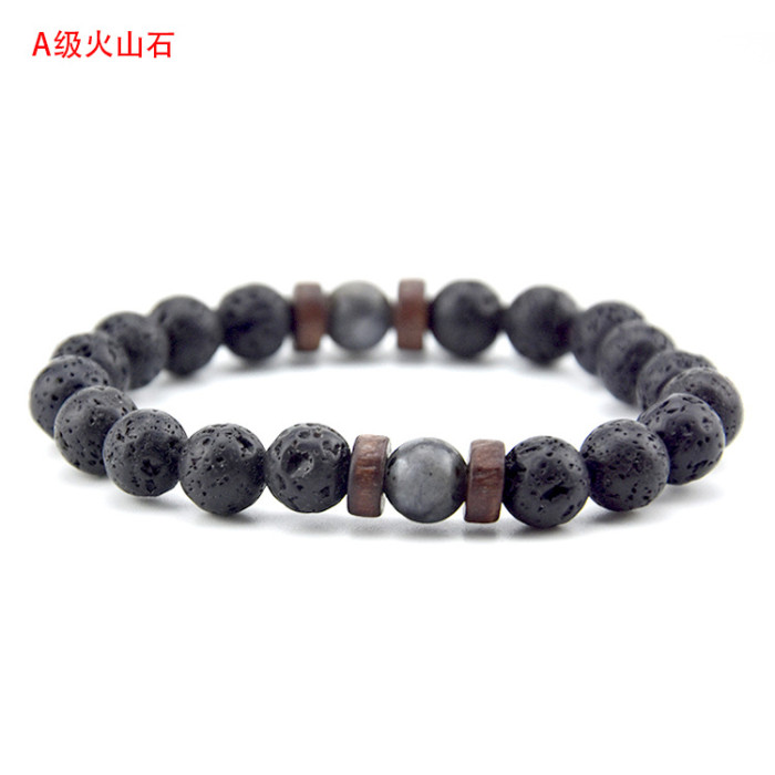 Cross-Border Hot Item 8mm Volcanic Stone Wooden Bead Bracelet Stone Bracelet Energy Unisex Bracelet Volcanic Rock Wholesale