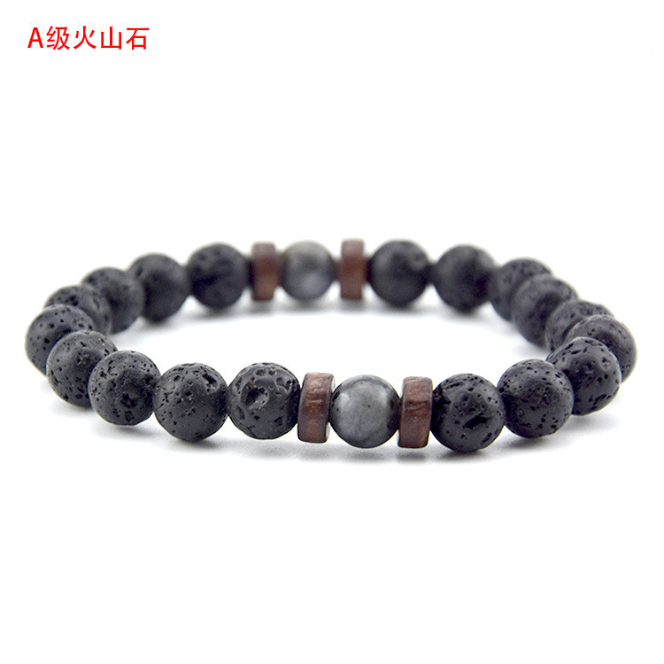 Cross-Border Hot Item 8mm Volcanic Stone Wooden Bead Bracelet Stone Bracelet Energy Unisex Bracelet Volcanic Rock Wholesale