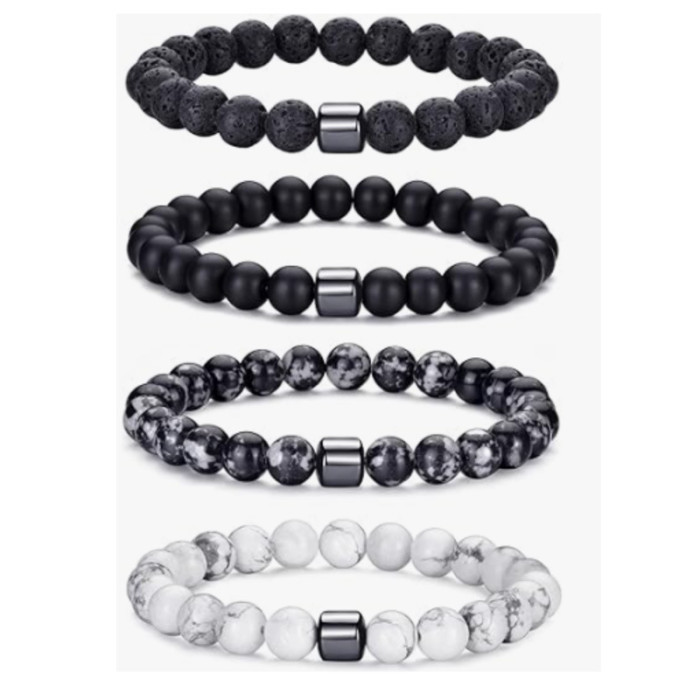 Cross-Border Fashion Jewelry Wholesale New Black Stone Tiger Eye Bead Bracelet Map Stone Bracelet Magnetic Bracelet New Arrival