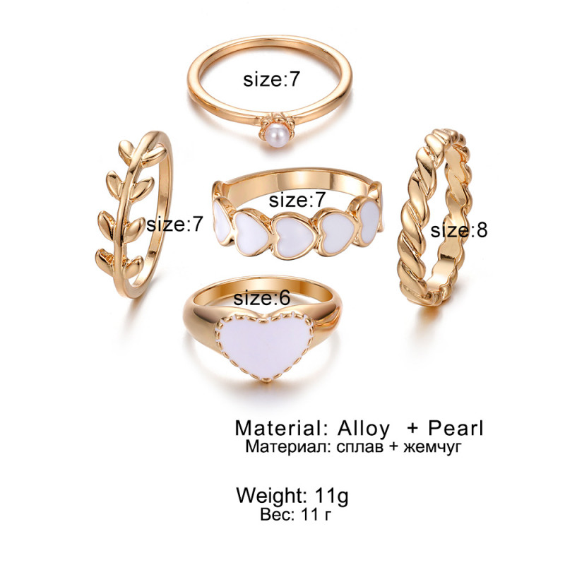 Oil Drip Heart Ring Beautiful Index Finger Ring Olive Leaf Ring Female Ins Pearl Ring Female Niche High-end