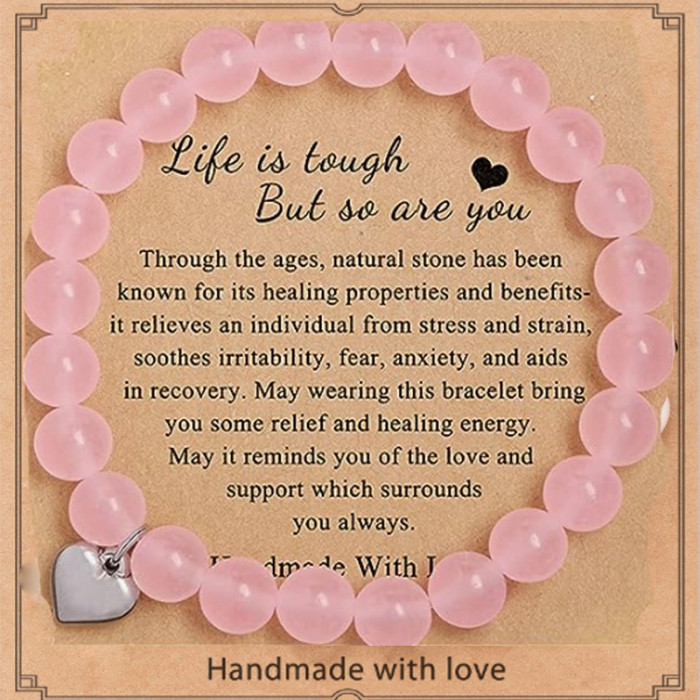Cross-Border Jewelry Pink Zebra Stone Bead Bracelet Festival Gift for Men and Women Friendship Heart Bead Bracelet Wholesale Hot Item