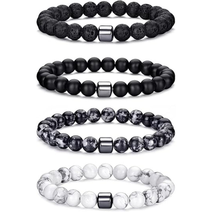 Cross-Border European and American 8mm Stone Beads Men and Women Beaded Set Elastic Bracelet Versatile Turquoise Tiger Eye Stone Bracelet Jewelry