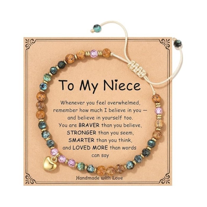 Amazon New Product 4mm Natural Stone Beaded Cross Lobster Clasp Adjustable Women's Bracelet with Card