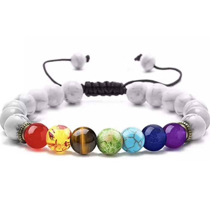Cross-Border Hot Selling Seven Veins Alloy Jewelry Bracelet Colorful Volcanic Stone Turquoise Tiger Eye Yoga Woven Bracelet Bangle
