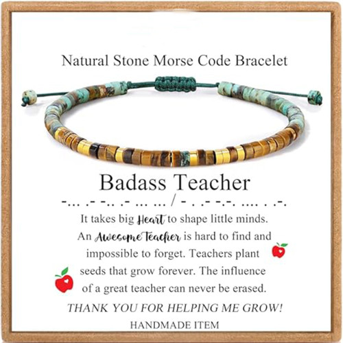 European and American Morse Code Inspired Bracelet Adjustable Natural Beaded Wrap Bracelet with Card Women's Gift Bracelet