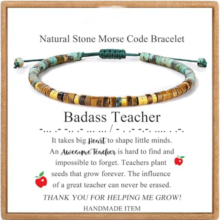 European and American Morse Code Inspired Bracelet Adjustable Natural Beaded Wrap Bracelet with Card Women's Gift Bracelet