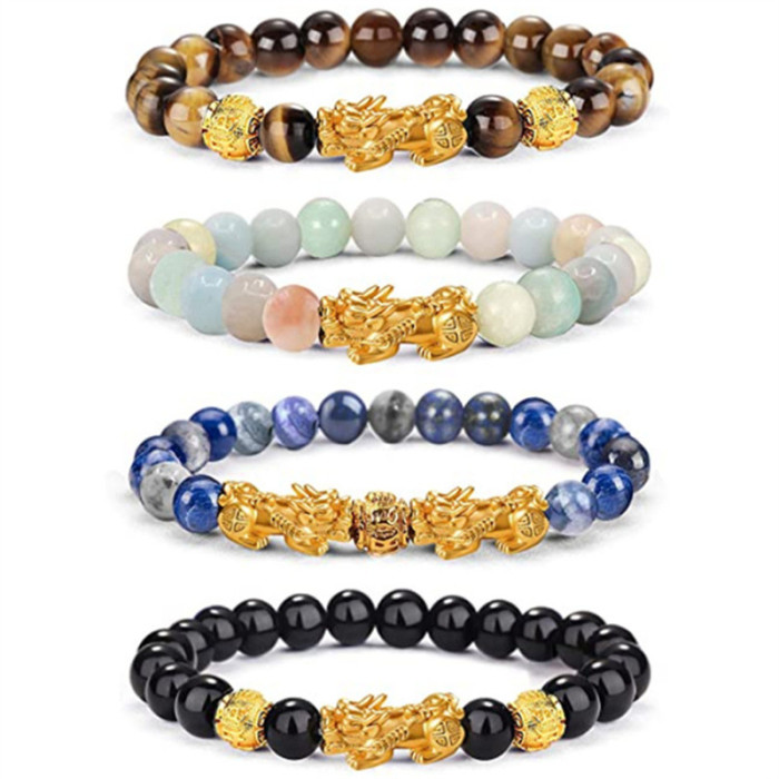 Couple Style Cross-Border Tiger Eye Stone Pixiu Men and Women Bracelet Lucky Pixiu Buddha Bead Bracelet Factory In-Stock Wholesale