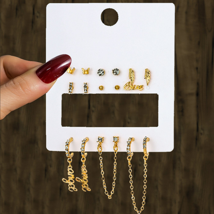 New Style Simple Earrings Creative Personality Fashion Inlaid Rhinestone Large Hoop Earrings Set 9 Pairs Earrings for...