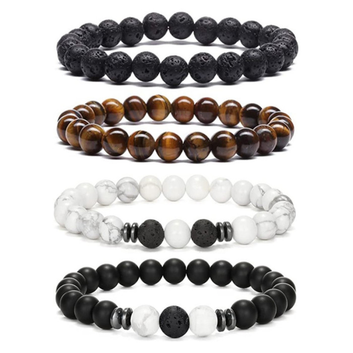 Cross-Border Fashion Jewelry Wholesale New Black Stone Tiger Eye Bead Bracelet Map Stone Bracelet Magnetic Bracelet New Arrival