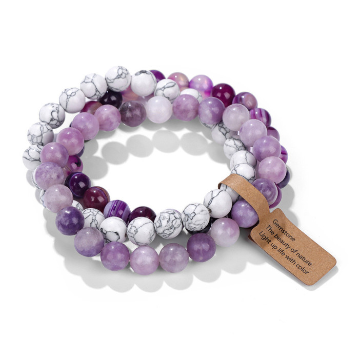 New Set Crystal Agate Tiger Eye Stone Women's Bracelet Amethyst Multi-layer Combination Bracelet Amazon Wish Hot Sale