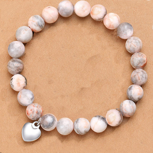 Cross-Border New Pink Zebra Lapis Lazuli Pink Quartz White Turquoise Beaded Bracelet Heart Pendant Beaded Bracelet