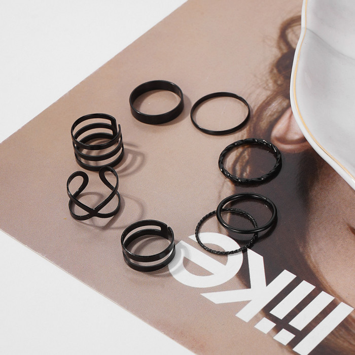 European and American New Style Electric Black Knuckle Open Ring Wholesale Creative Simple Ins Style Stackable Braided Plain Ring