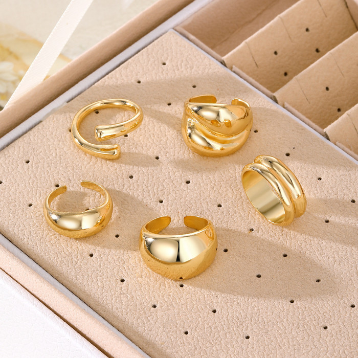 European and American Cross-Border Geometric KC Gold Electroplated Alloy Material Spherical Ring 4-Piece Set Irregular Smooth Open Ring