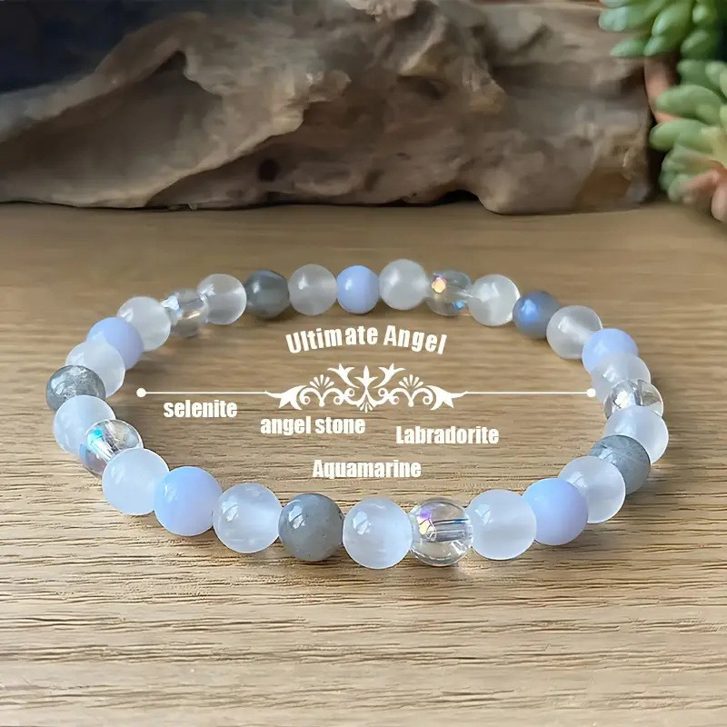 New Natural Stone 8mm Beaded Bracelet Blue Moonlight White Gemstone Bracelet Exquisite Simple Cream Style Bracelet