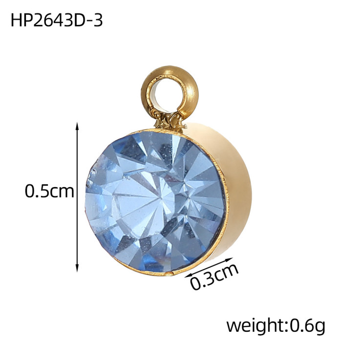 Twelve Birthstone Round Zircon Stainless Steel DIY Necklace Pendant Accessories Wholesale
