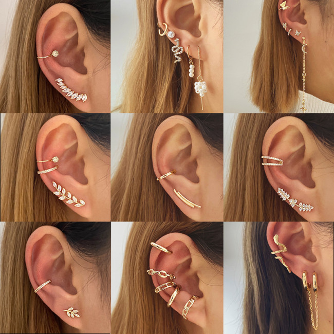 Korean Jewelry European and American Hand Jewelry Hot Sale on AliExpress Tassel Butterfly Leaf Pearl Earrings Studs C-shaped Ear Clips Wholesale