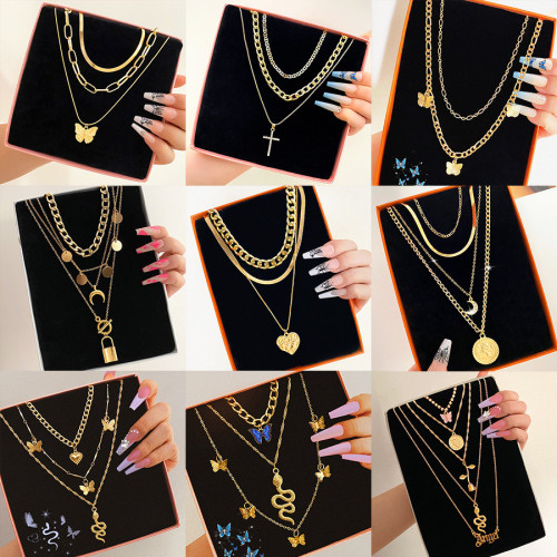 European and American Cross-Border Layered Butterfly Necklace for Women Rose Flower Angel Letter European and American Choker Creative Snake Necklace