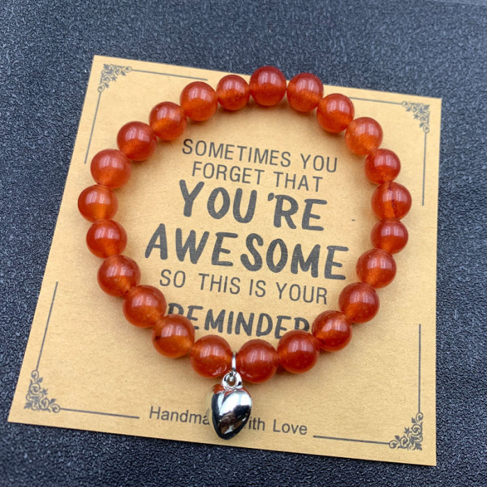 8mm Pink Zebra Stone Bead Bracelet with Card, Holiday Gift for Men and Women, Friendship Heart Bead Bracelet, Wholesale Hot Item
