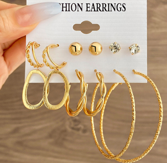 Inlaid Pearl Butterfly Stud Earrings High-End Sense Hoop Vintage Metal 6-Piece Earring Set for Women, Jewelry Sets
