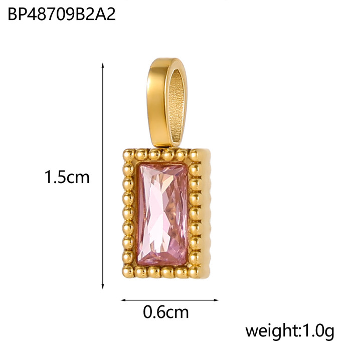 Fashion Square Niche Design Zircon Colorful Zircon Accessories Pendant Stainless Steel Accessories Wholesale