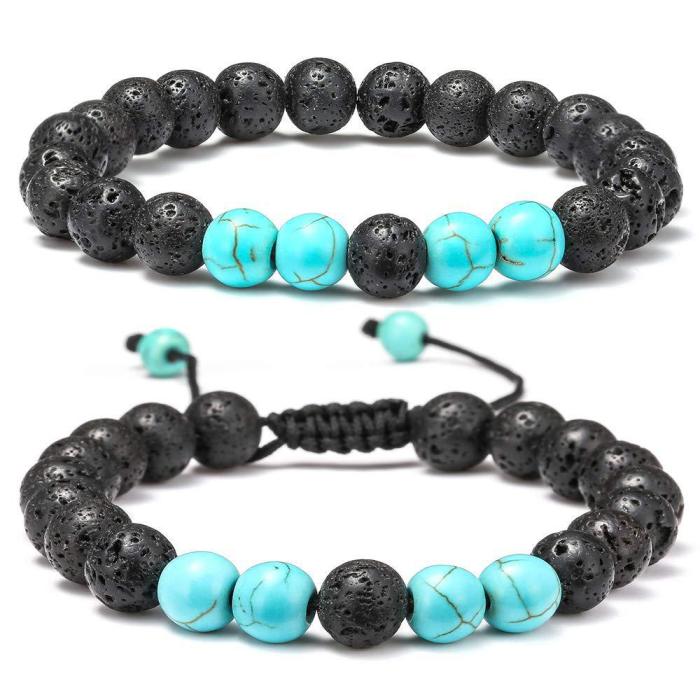 Amazon Hot Selling Tiger Eye Stone Turquoise Braided Lava Stone Adjustable Volcanic Stone Bracelet Set Cross-Border Exclusive