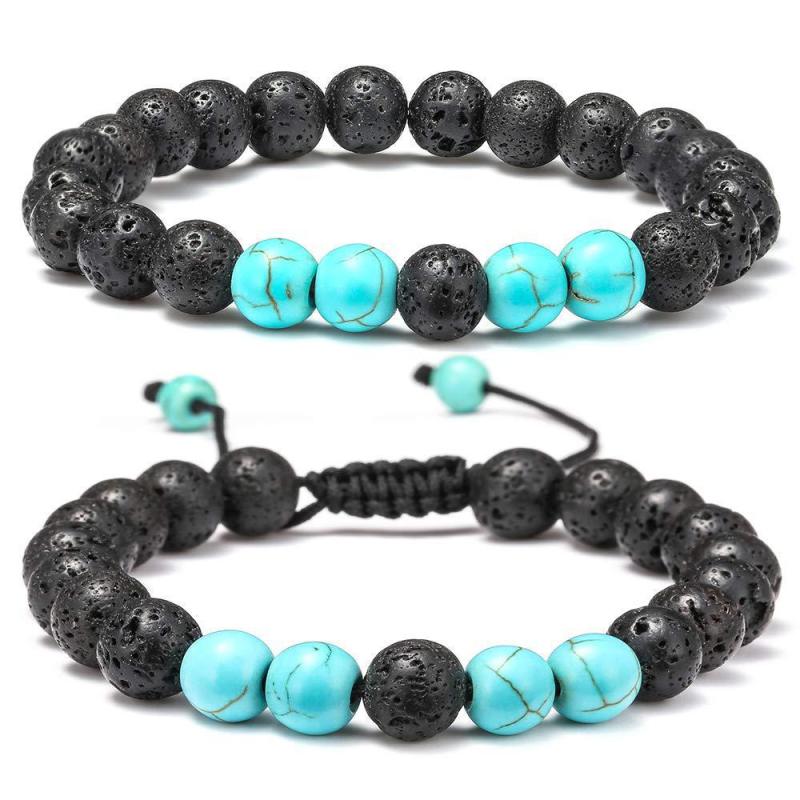 Amazon Hot Selling Tiger Eye Stone Turquoise Braided Lava Stone Adjustable Volcanic Stone Bracelet Set Cross-Border Exclusive