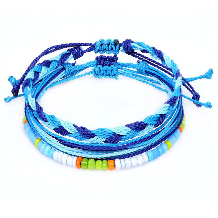 Amazon Hot Sale American West Coast Style Ins Style Shell Wax Thread Hand-Woven Bracelet Three-Piece Set