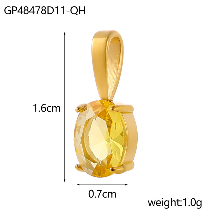 INS Style Exquisite Fashion Colorful Zircon Accessories Water Drop Pendant Stainless Steel December Birthstone, Neckl...