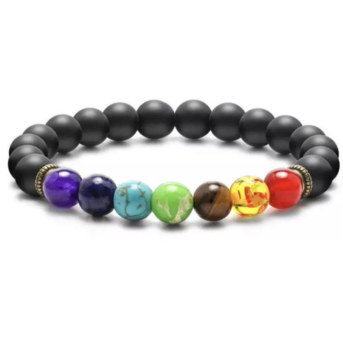 Cross-Border Hot Selling Seven Veins Alloy Jewelry Bracelet Colorful Volcanic Stone Turquoise Tiger Eye Yoga Woven Bracelet Bangle