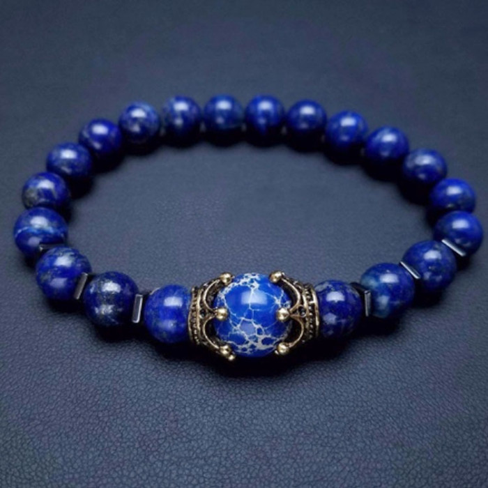 Cross-Border New Charm Men's Bracelet Fashion Luxury Alloy Crown Tiger Eye Stone Bead Bracelet Jewelry for Men